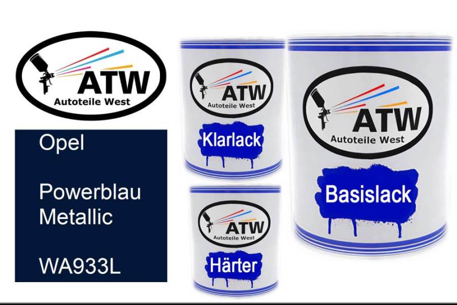 Opel, Powerblau Metallic, WA933L: 1L Lackdose + 1L Klarlack + 500ml Härter - Set, von ATW Autoteile West.